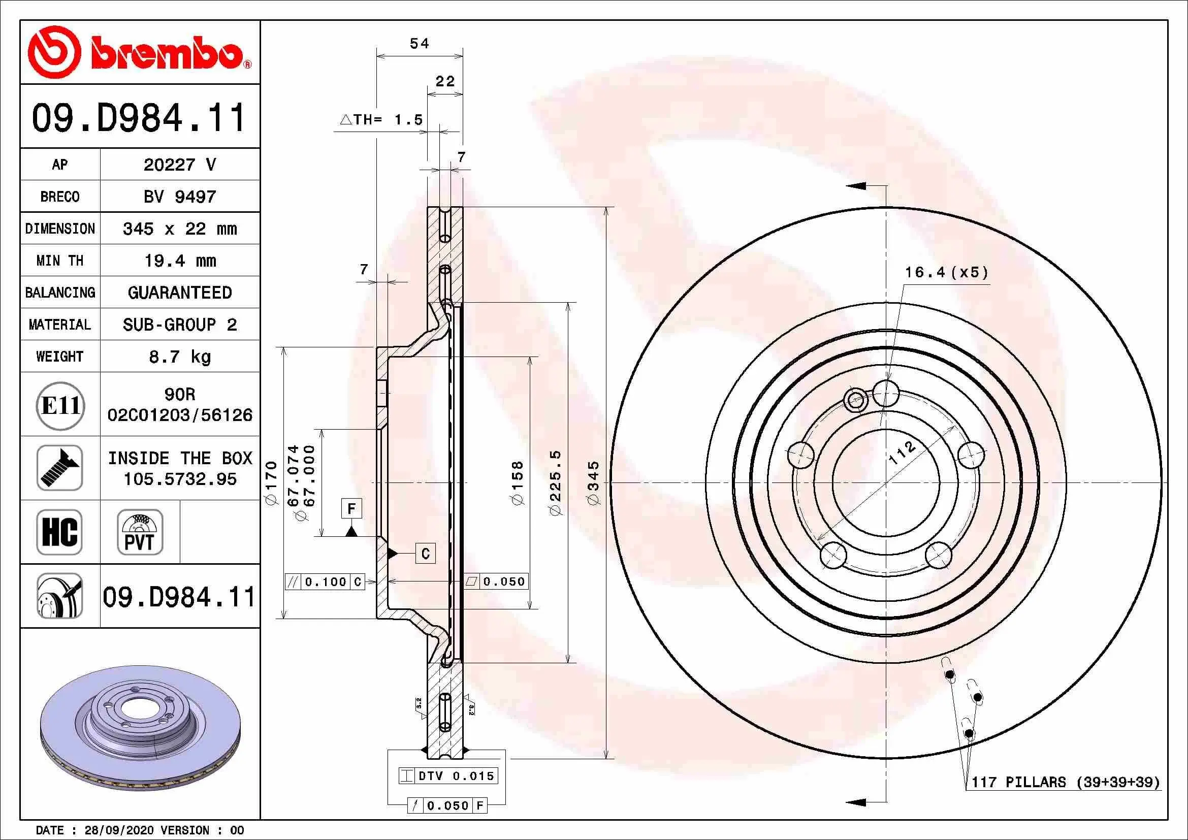 Bremsscheibe Hinterachse BREMBO 09.D984.11