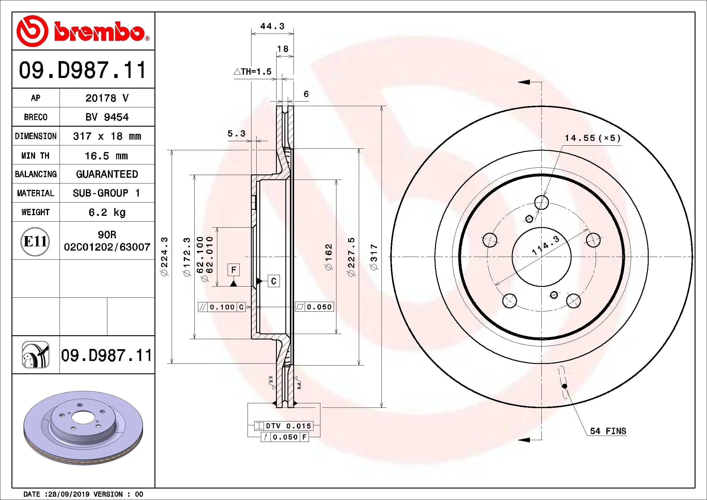 Bremsscheibe Hinterachse BREMBO 09.D987.11