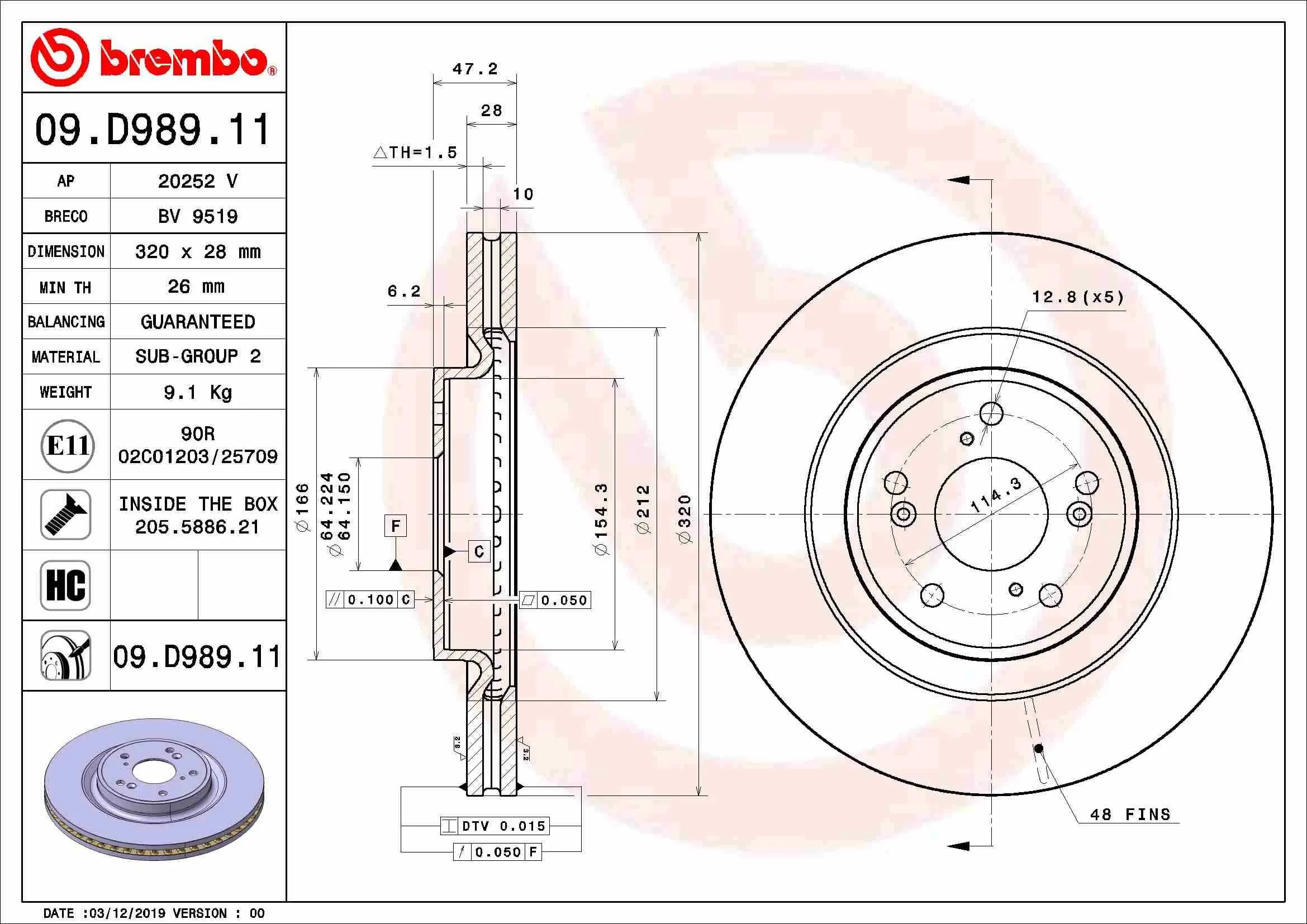 Bremsscheibe Vorderachse BREMBO 09.D989.11