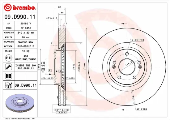 Bremsscheibe Vorderachse BREMBO 09.D990.11 Bild Bremsscheibe Vorderachse BREMBO 09.D990.11