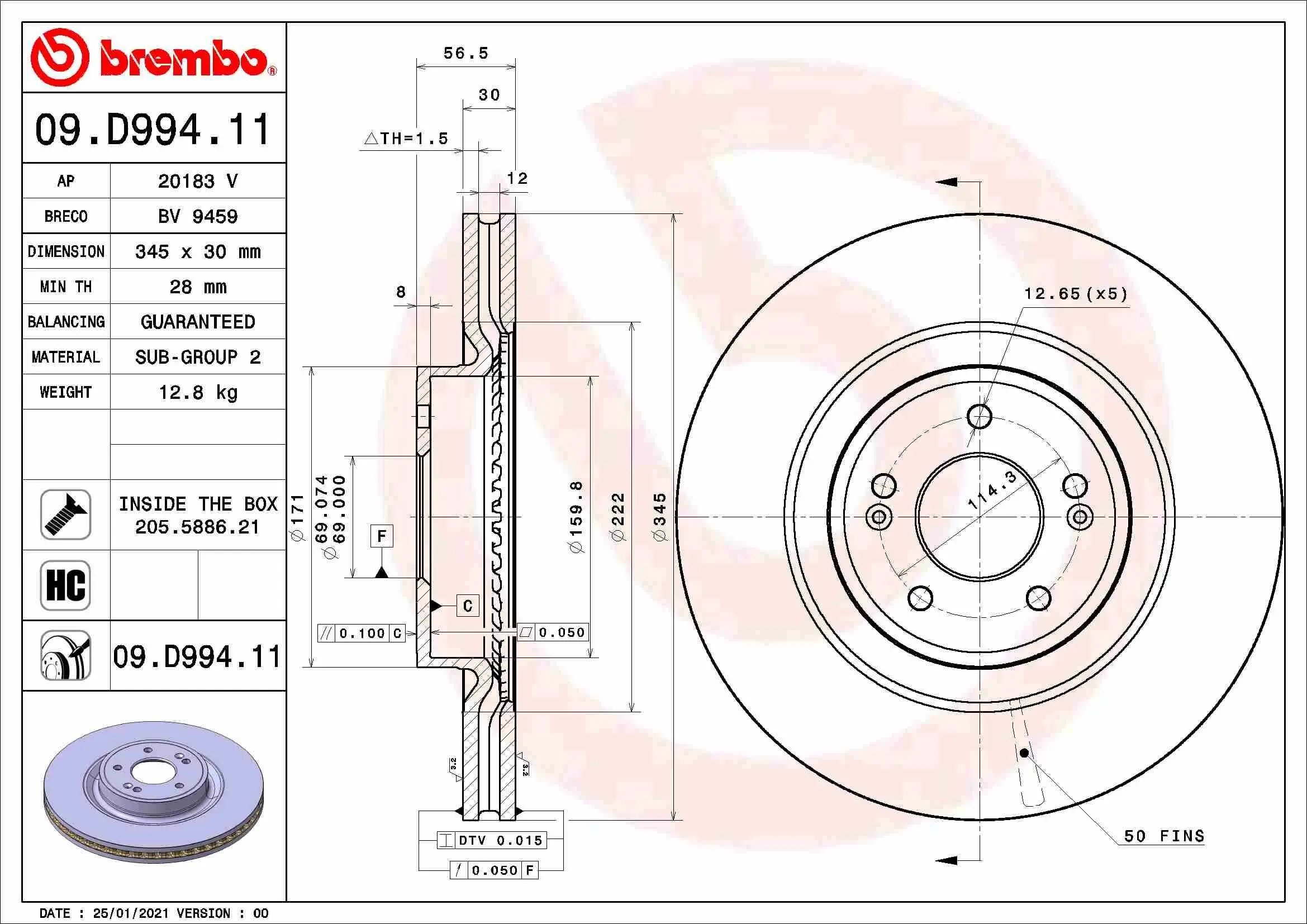 Bremsscheibe Vorderachse BREMBO 09.D994.11