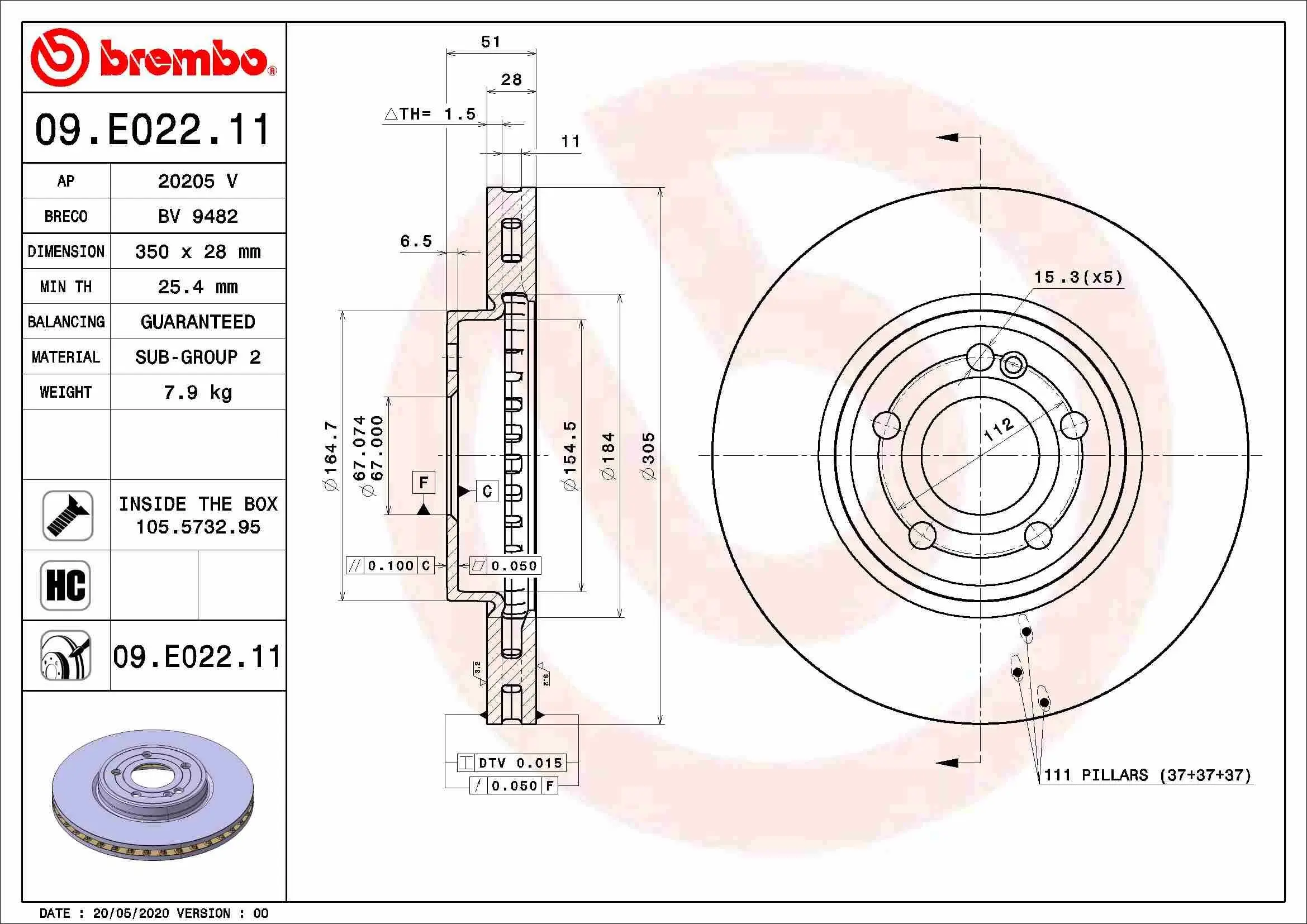 Bremsscheibe BREMBO 09.E022.11