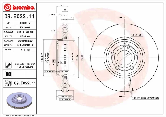 Bremsscheibe BREMBO 09.E022.11 Bild Bremsscheibe BREMBO 09.E022.11