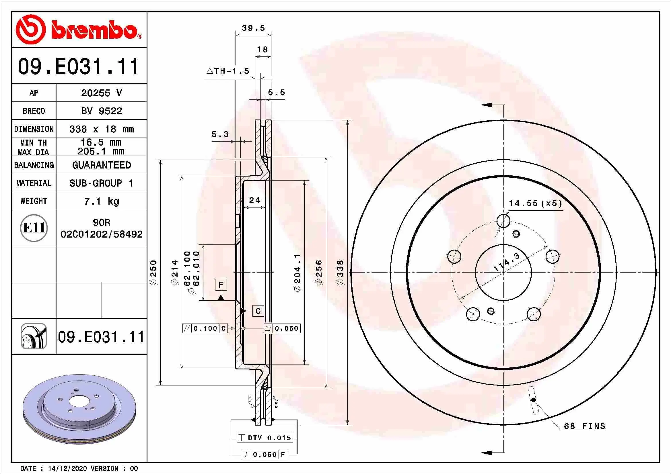 Bremsscheibe Hinterachse BREMBO 09.E031.11