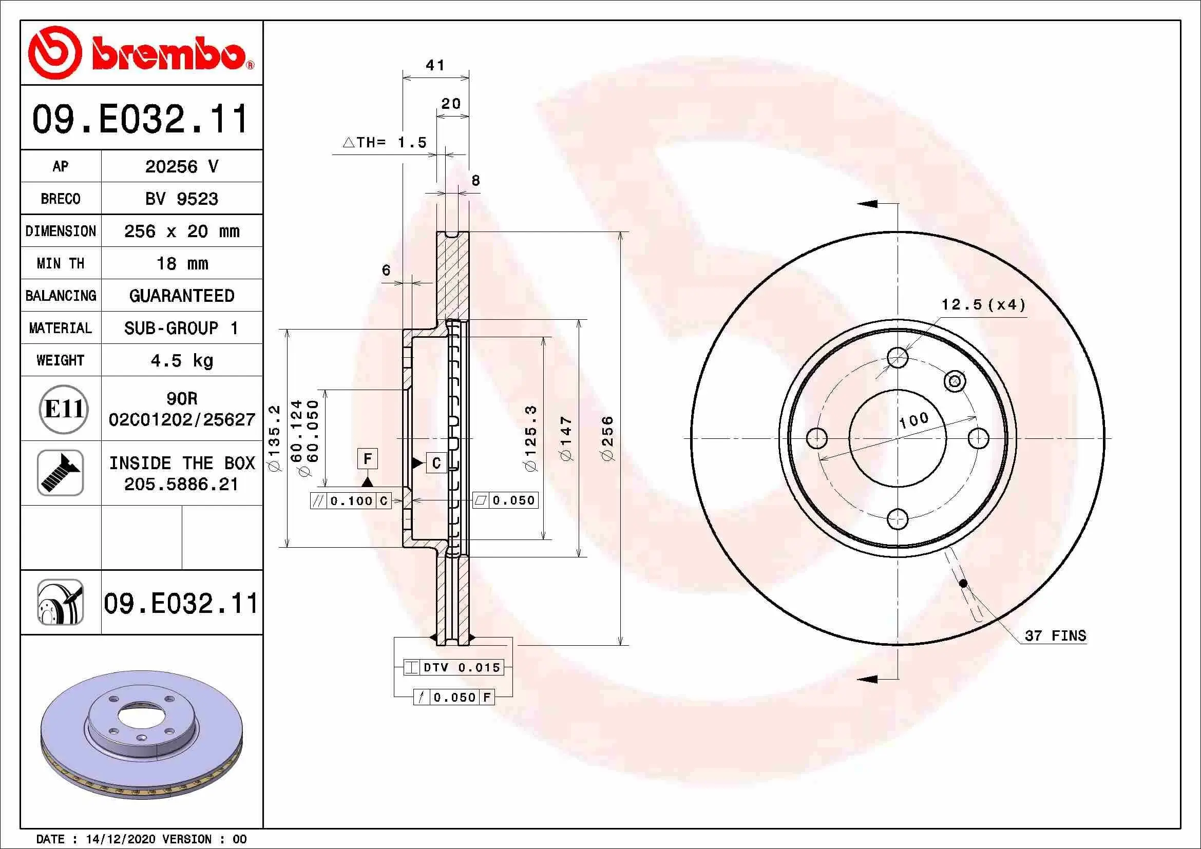Bremsscheibe Vorderachse BREMBO 09.E032.11