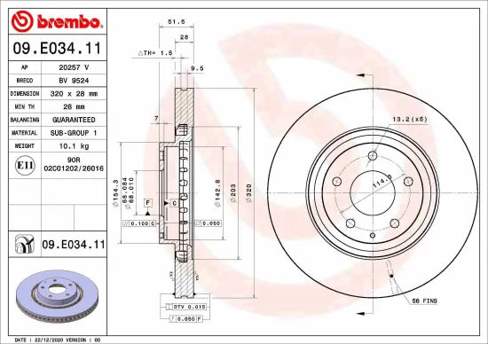 Bremsscheibe Vorderachse BREMBO 09.E034.11 Bild Bremsscheibe Vorderachse BREMBO 09.E034.11