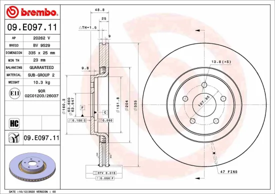 Bremsscheibe Vorderachse BREMBO 09.E097.11 Bild Bremsscheibe Vorderachse BREMBO 09.E097.11