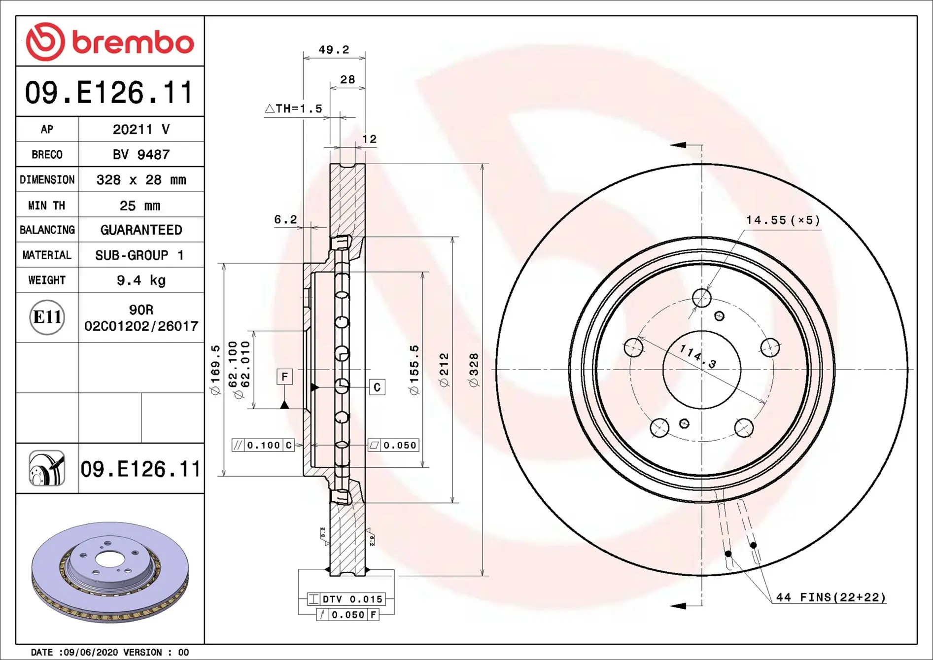 Bremsscheibe Vorderachse BREMBO 09.E126.11