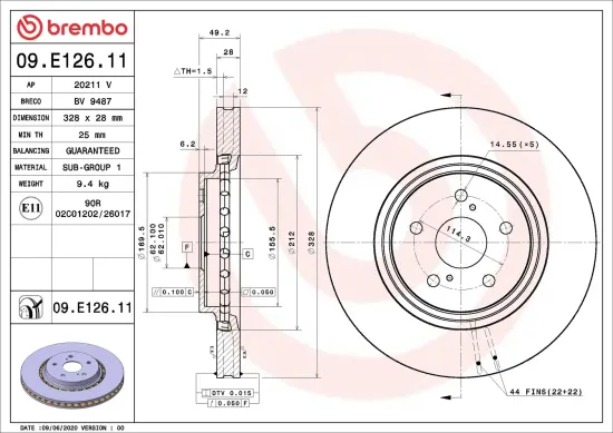 Bremsscheibe Vorderachse BREMBO 09.E126.11 Bild Bremsscheibe Vorderachse BREMBO 09.E126.11
