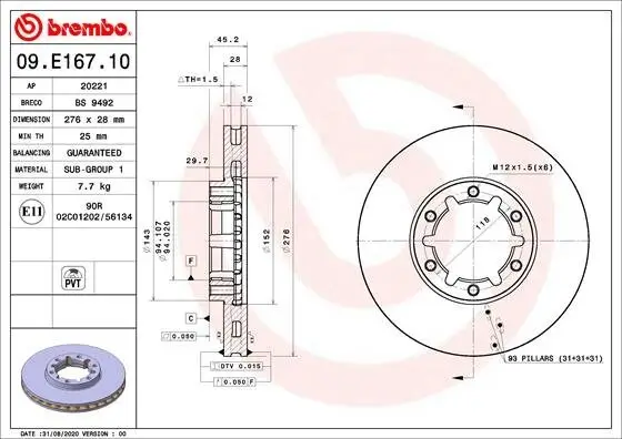 Bremsscheibe Vorderachse BREMBO 09.E167.10
