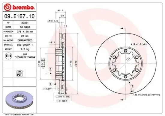 Bremsscheibe Vorderachse BREMBO 09.E167.10 Bild Bremsscheibe Vorderachse BREMBO 09.E167.10