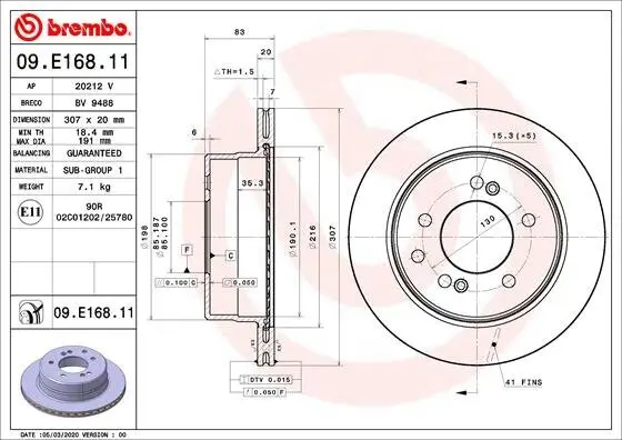 Bremsscheibe Hinterachse BREMBO 09.E168.11