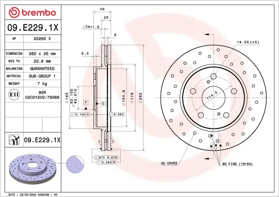 Bremsscheibe Vorderachse BREMBO 09.E229.1X Bild Bremsscheibe Vorderachse BREMBO 09.E229.1X