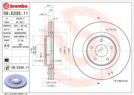 Bremsscheibe Vorderachse BREMBO 09.E235.11 Bild Bremsscheibe Vorderachse BREMBO 09.E235.11