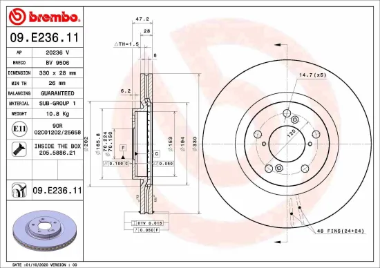 Bremsscheibe Vorderachse BREMBO 09.E236.11 Bild Bremsscheibe Vorderachse BREMBO 09.E236.11