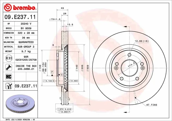 Bremsscheibe Vorderachse BREMBO 09.E237.11 Bild Bremsscheibe Vorderachse BREMBO 09.E237.11