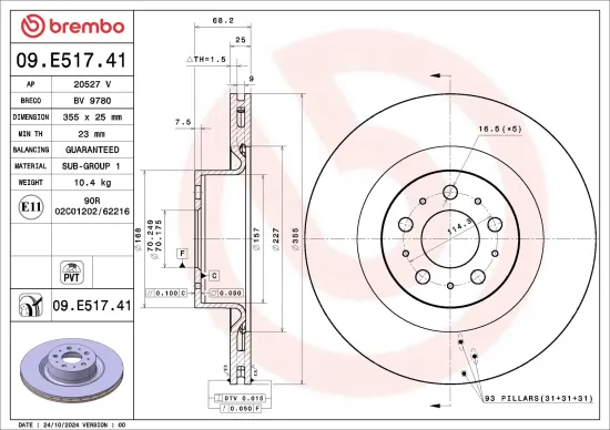 Bremsscheibe Vorderachse BREMBO 09.E517.41 Bild Bremsscheibe Vorderachse BREMBO 09.E517.41