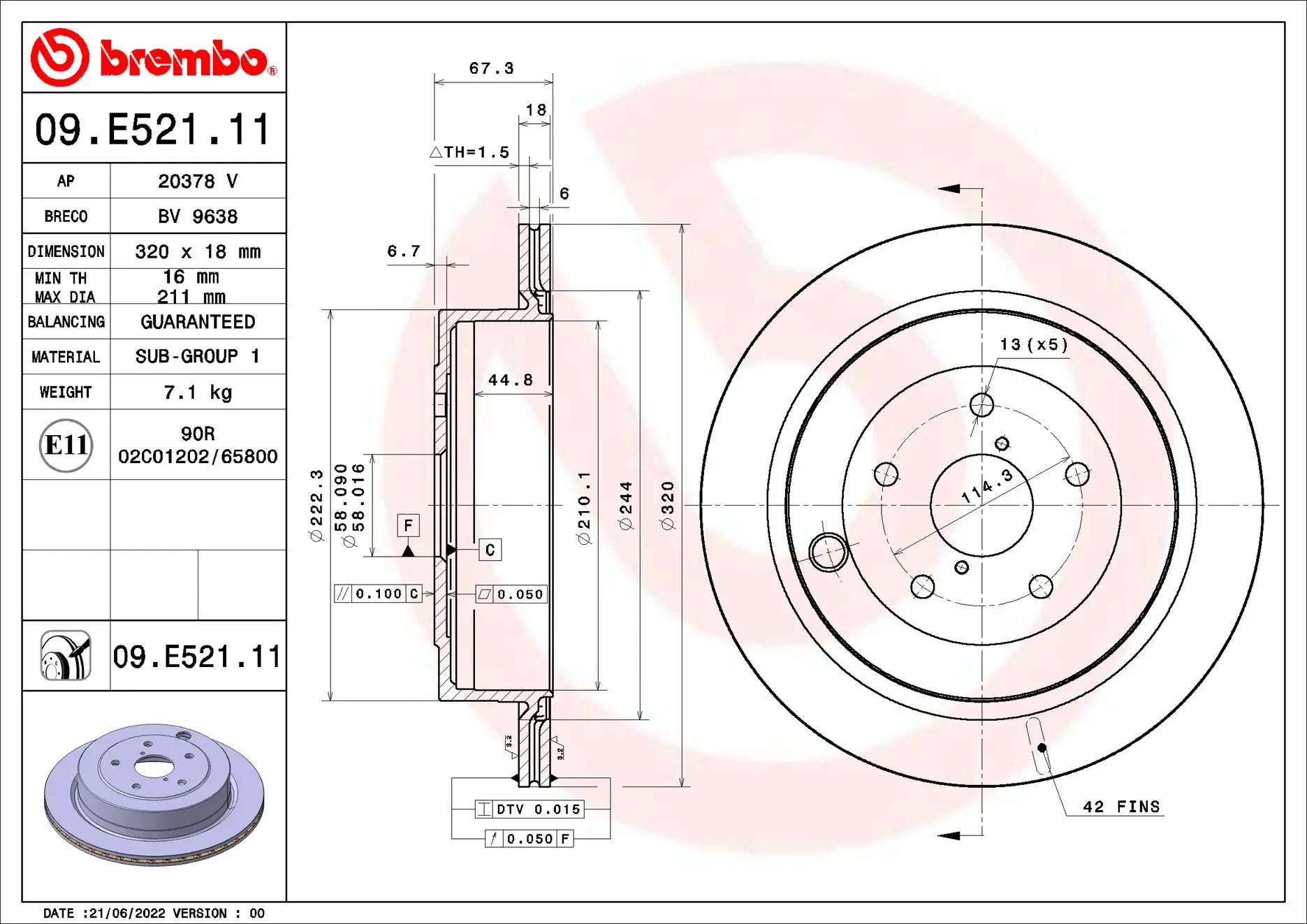Bremsscheibe Hinterachse BREMBO 09.E521.11