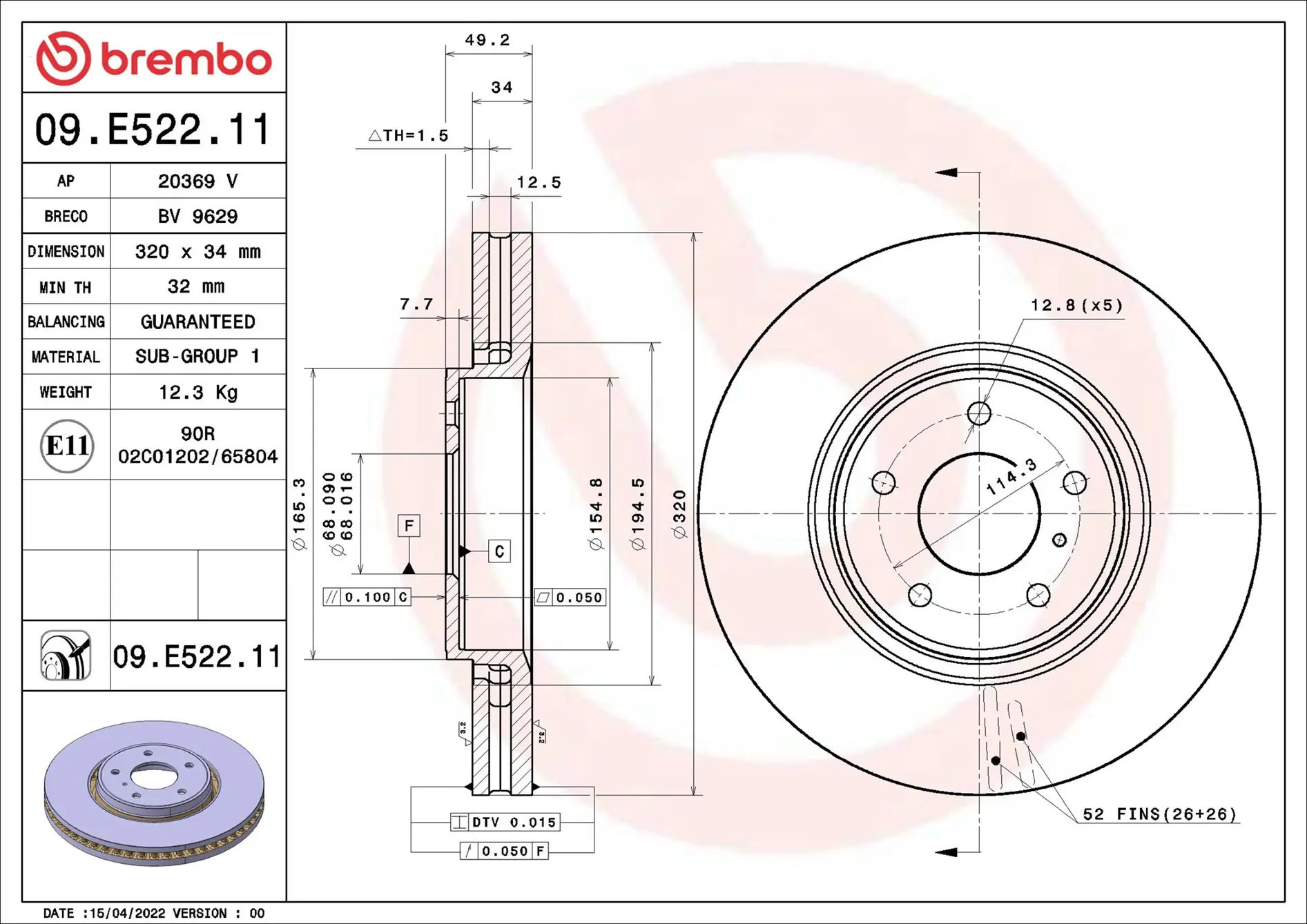 Bremsscheibe Vorderachse BREMBO 09.E522.11