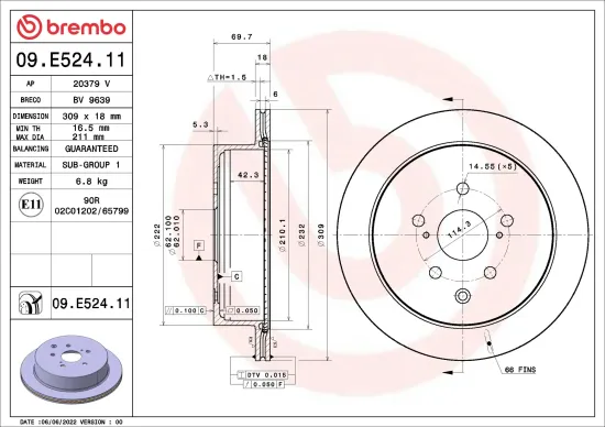 Bremsscheibe Hinterachse BREMBO 09.E524.11 Bild Bremsscheibe Hinterachse BREMBO 09.E524.11