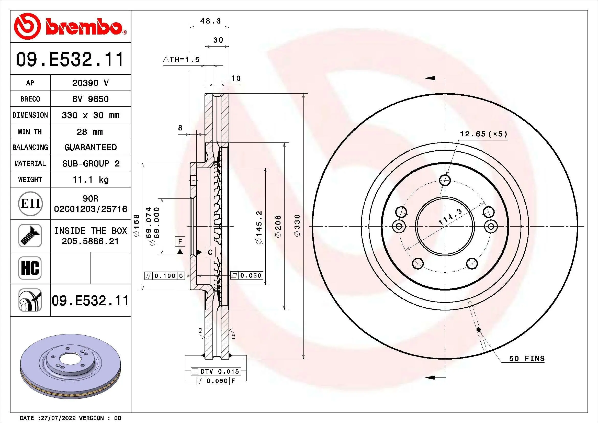 Bremsscheibe Vorderachse BREMBO 09.E532.11