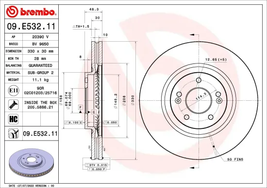 Bremsscheibe Vorderachse BREMBO 09.E532.11 Bild Bremsscheibe Vorderachse BREMBO 09.E532.11