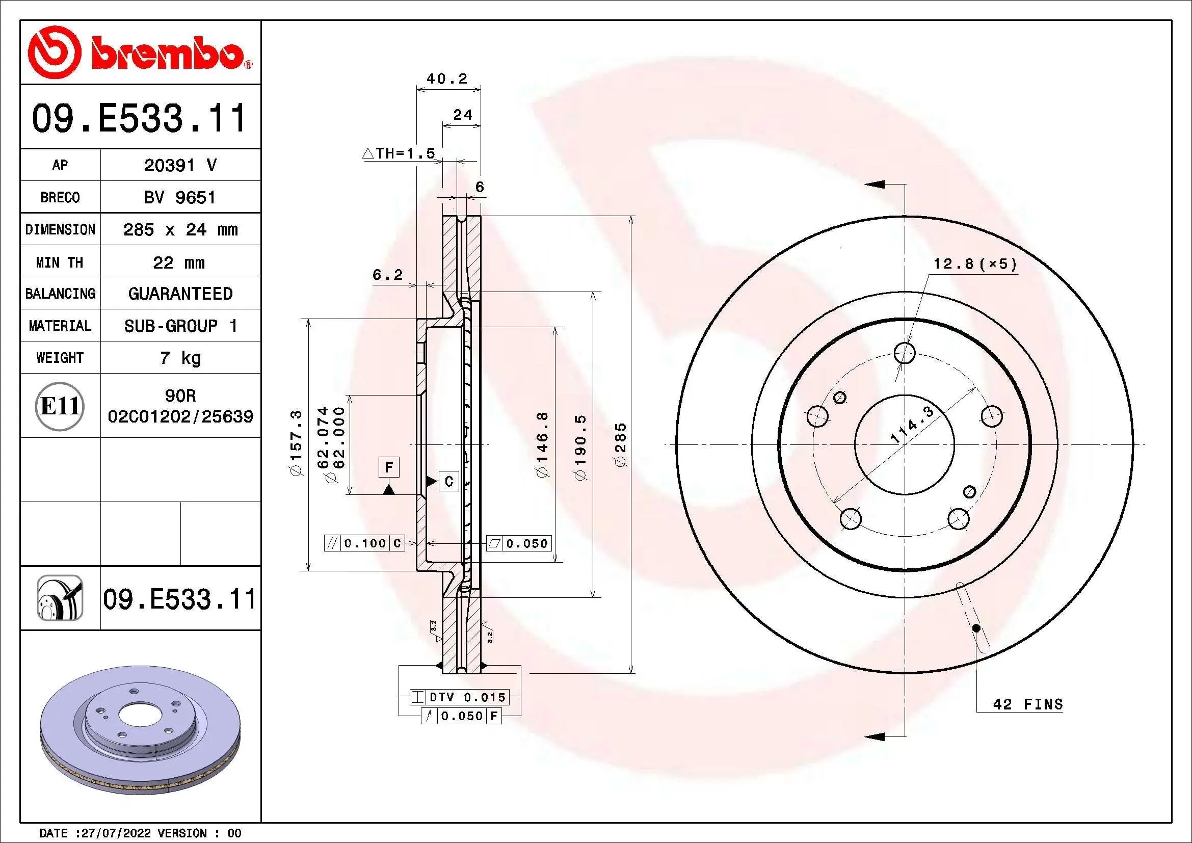 Bremsscheibe BREMBO 09.E533.11