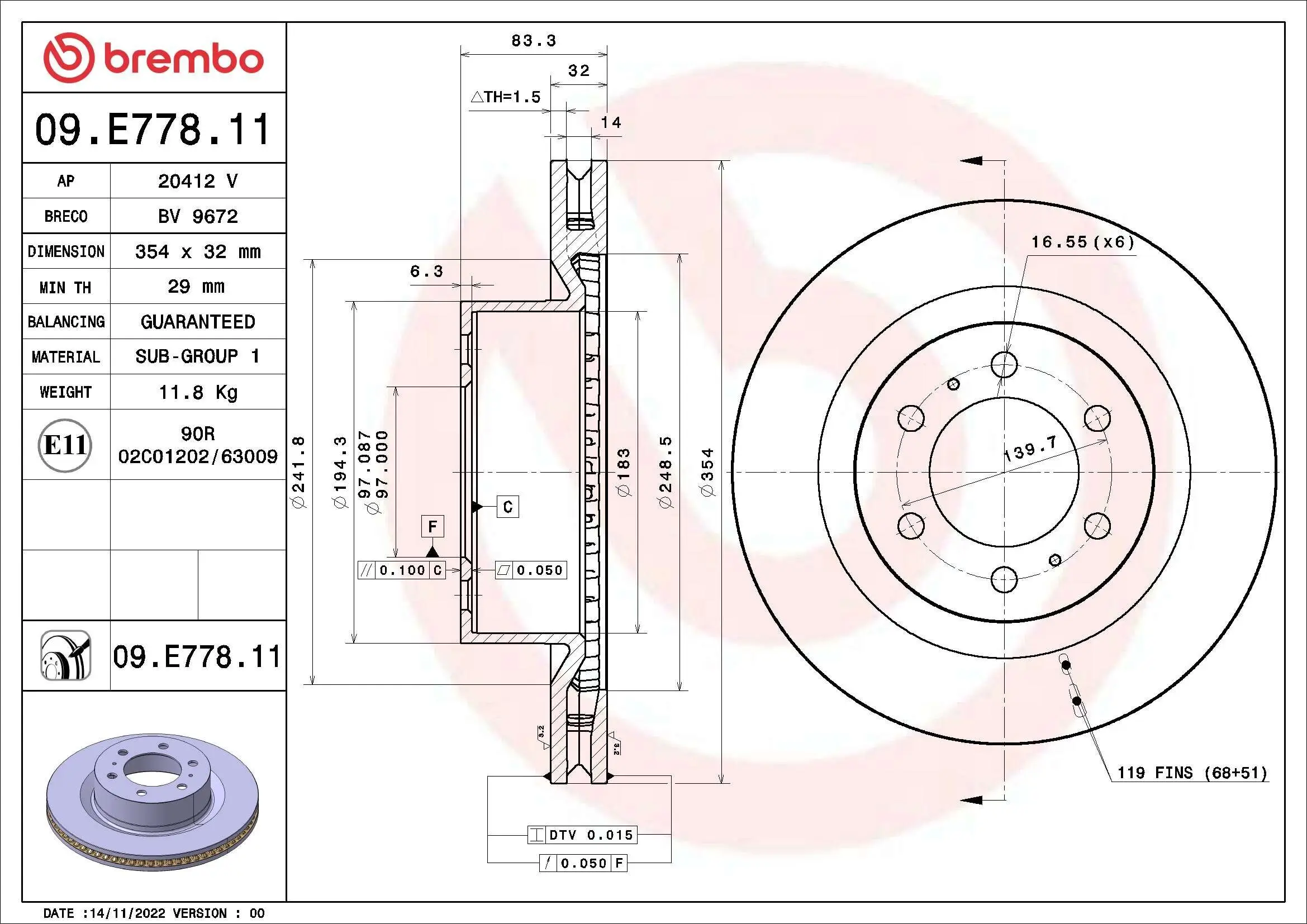 Bremsscheibe BREMBO 09.E778.11 Bild Bremsscheibe BREMBO 09.E778.11