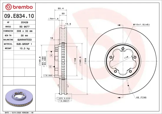 Bremsscheibe BREMBO 09.E834.10 Bild Bremsscheibe BREMBO 09.E834.10