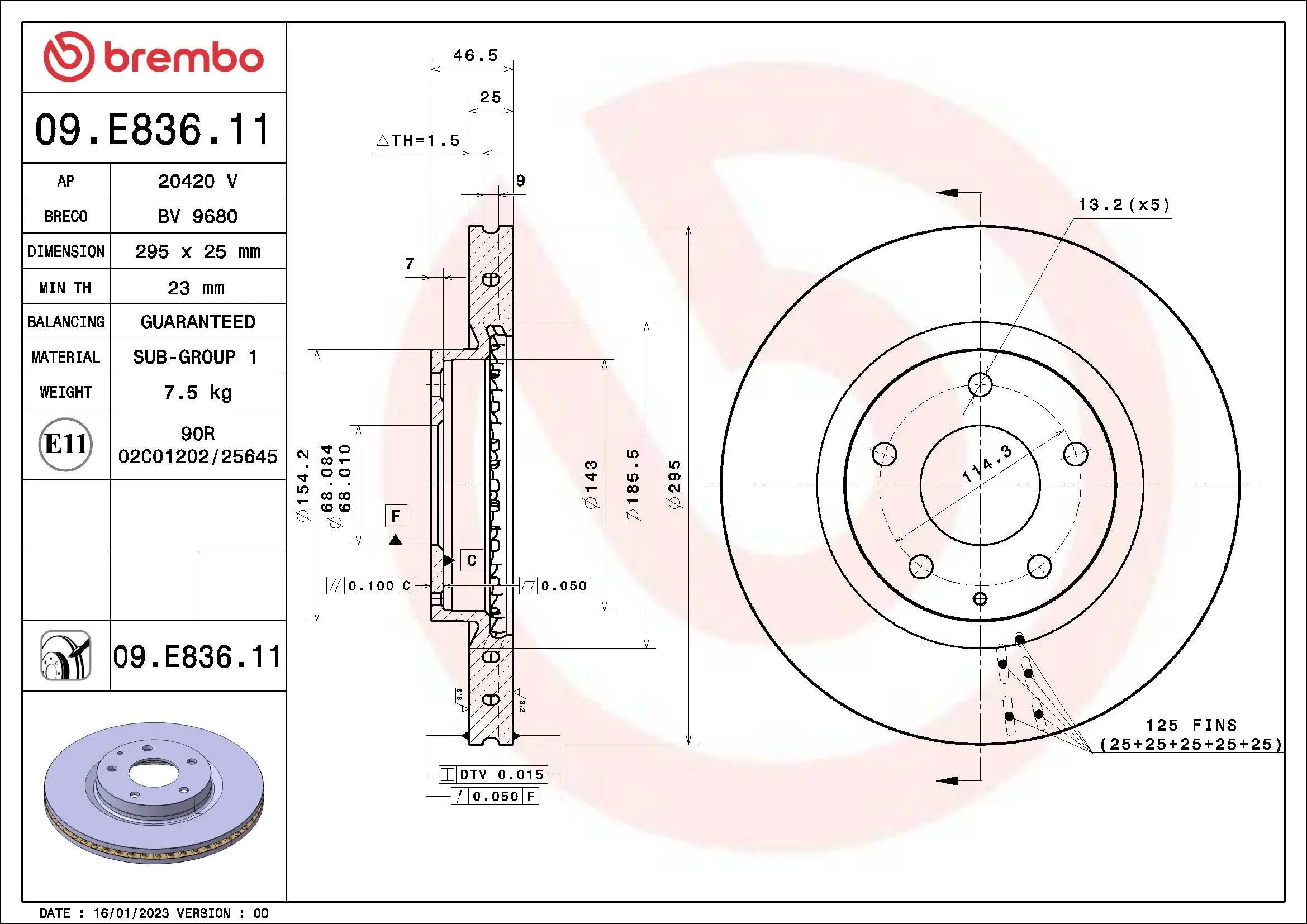 Bremsscheibe Vorderachse BREMBO 09.E836.11