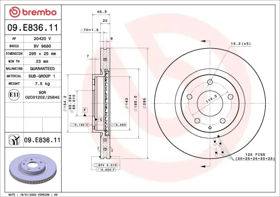 Bremsscheibe Vorderachse BREMBO 09.E836.11 Bild Bremsscheibe Vorderachse BREMBO 09.E836.11