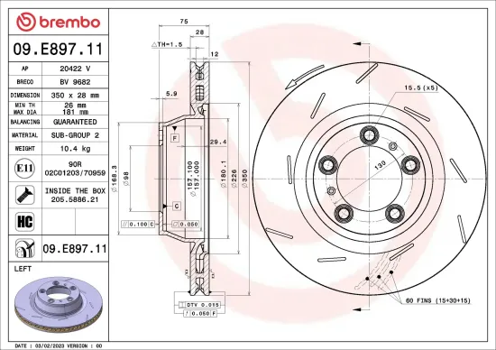 Bremsscheibe Hinterachse Hinterachse links BREMBO 09.E897.11 Bild Bremsscheibe Hinterachse Hinterachse links BREMBO 09.E897.11