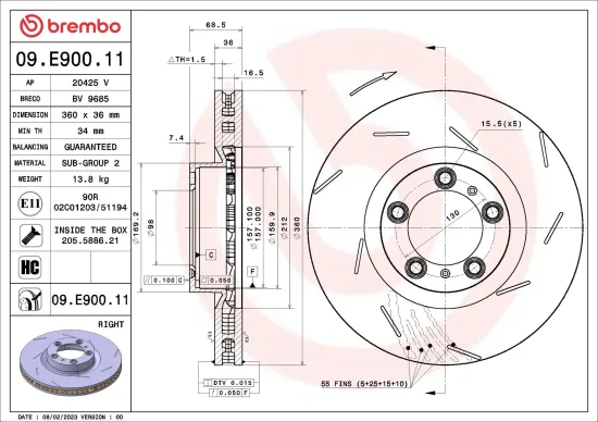 Bremsscheibe Vorderachse Vorderachse rechts BREMBO 09.E900.11 Bild Bremsscheibe Vorderachse Vorderachse rechts BREMBO 09.E900.11