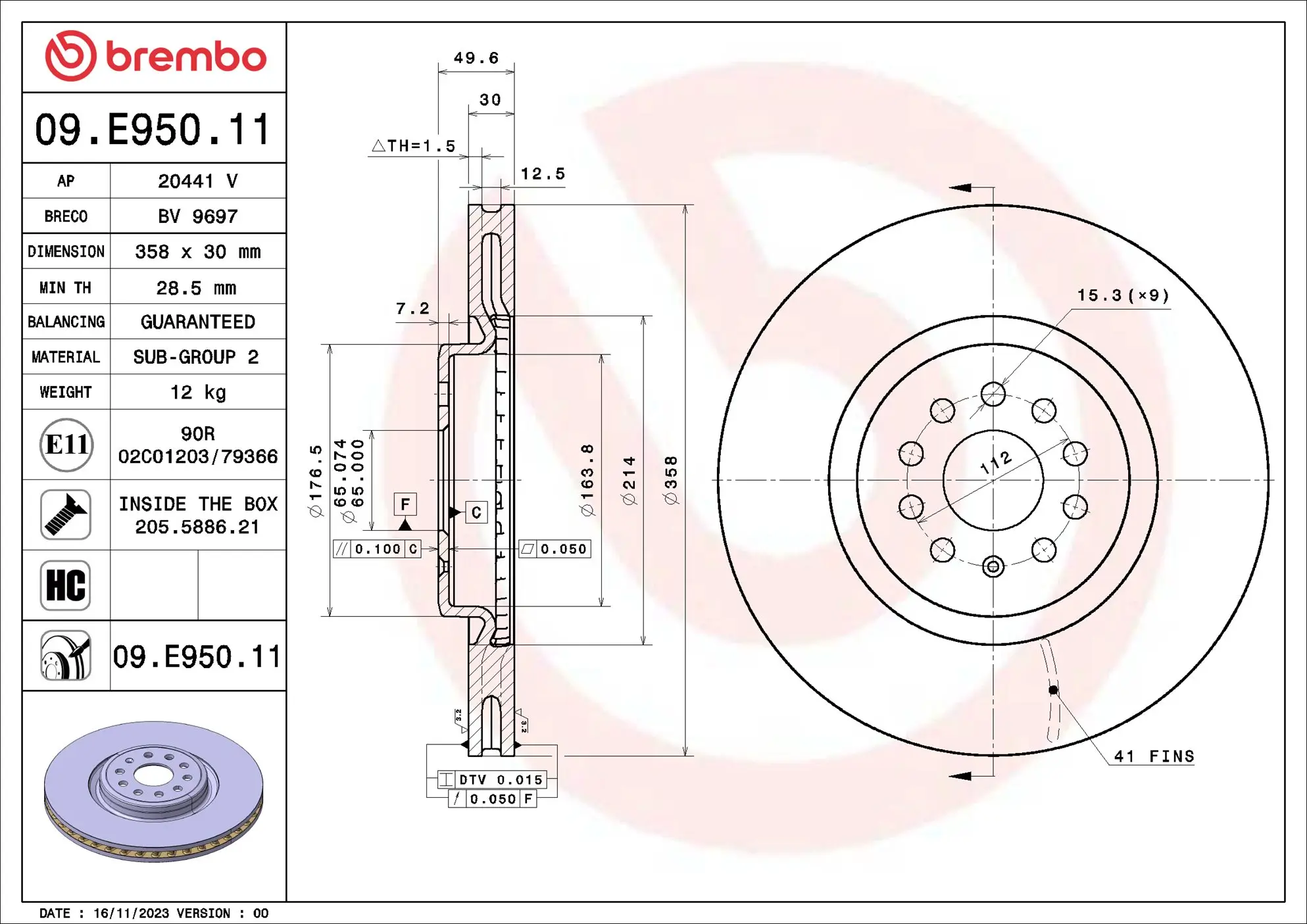 Bremsscheibe Vorderachse BREMBO 09.E950.11