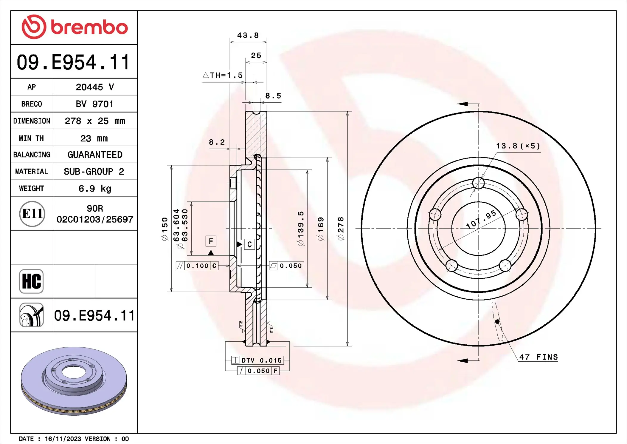 Bremsscheibe Vorderachse BREMBO 09.E954.11