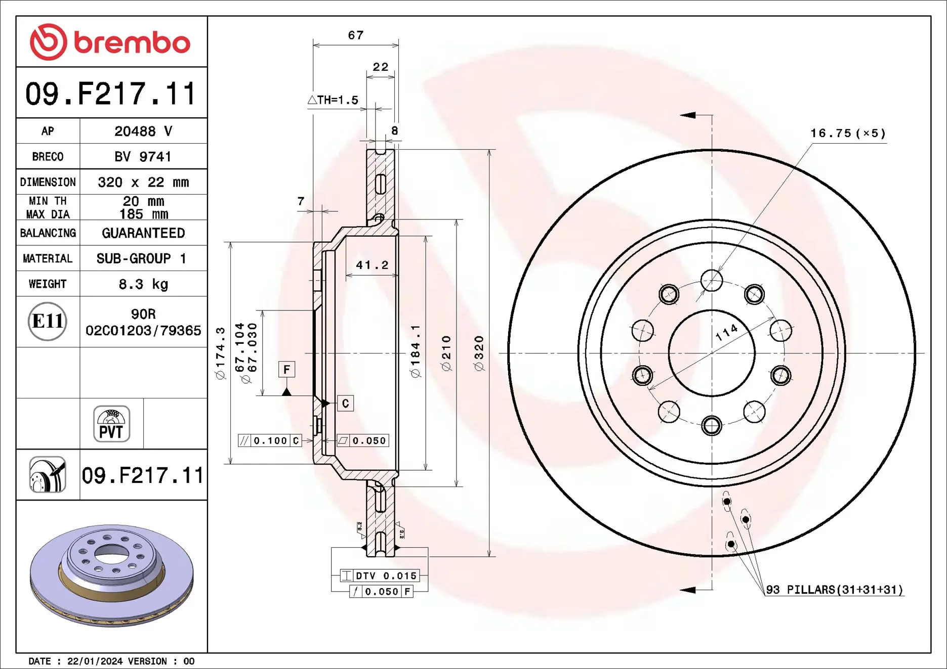 Bremsscheibe Hinterachse BREMBO 09.F217.11