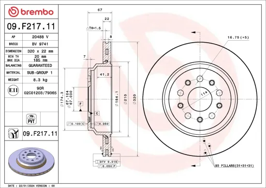 Bremsscheibe Hinterachse BREMBO 09.F217.11 Bild Bremsscheibe Hinterachse BREMBO 09.F217.11
