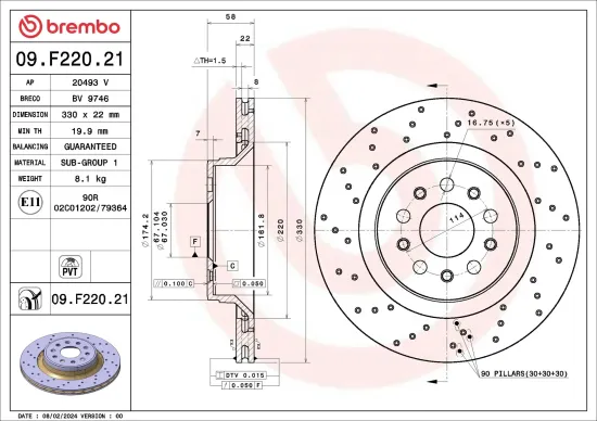 Bremsscheibe Hinterachse BREMBO 09.F220.21 Bild Bremsscheibe Hinterachse BREMBO 09.F220.21