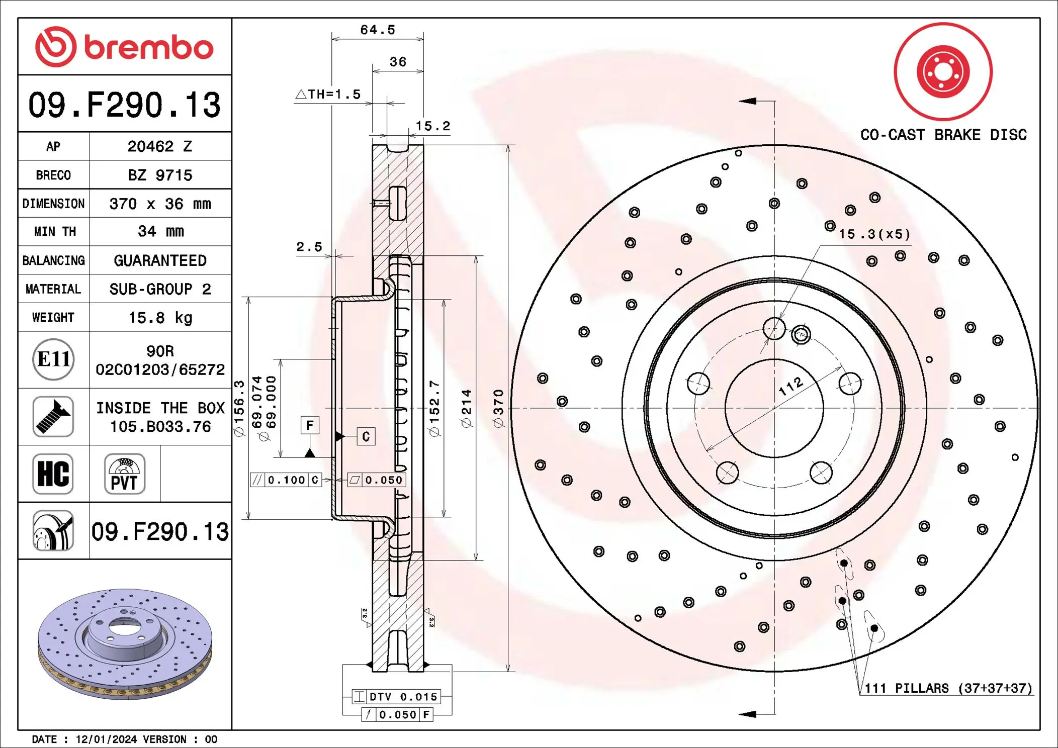Bremsscheibe Vorderachse BREMBO 09.F290.13