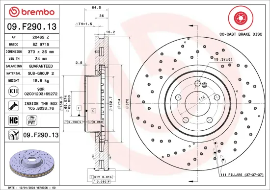 Bremsscheibe Vorderachse BREMBO 09.F290.13 Bild Bremsscheibe Vorderachse BREMBO 09.F290.13
