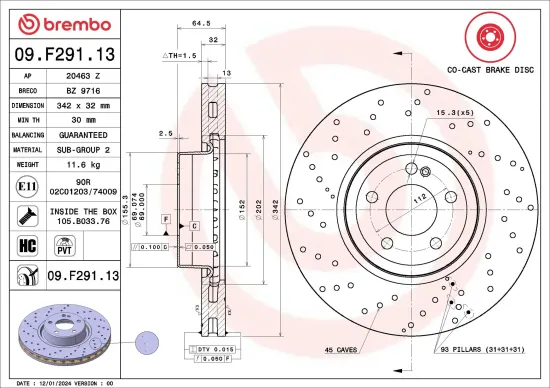 Bremsscheibe Vorderachse BREMBO 09.F291.13 Bild Bremsscheibe Vorderachse BREMBO 09.F291.13
