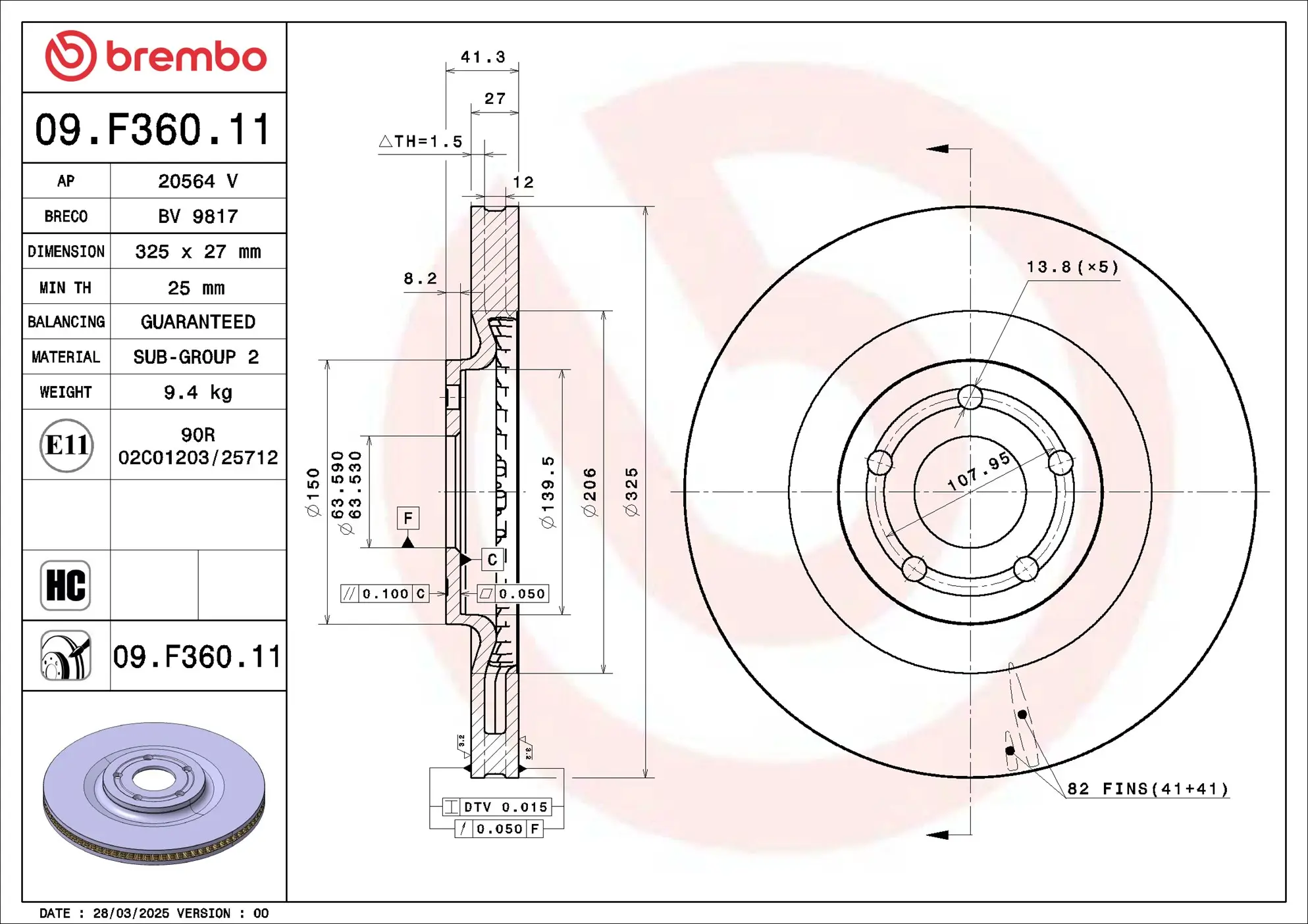Bremsscheibe Vorderachse BREMBO 09.F360.11