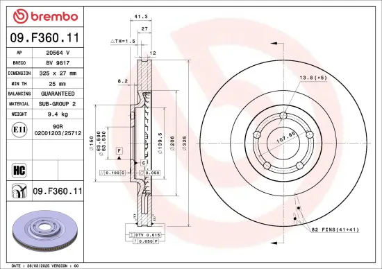Bremsscheibe Vorderachse BREMBO 09.F360.11 Bild Bremsscheibe Vorderachse BREMBO 09.F360.11