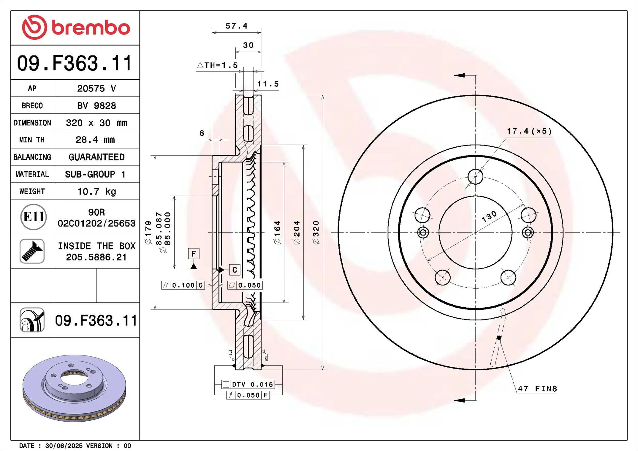 Bremsscheibe Vorderachse BREMBO 09.F363.11
