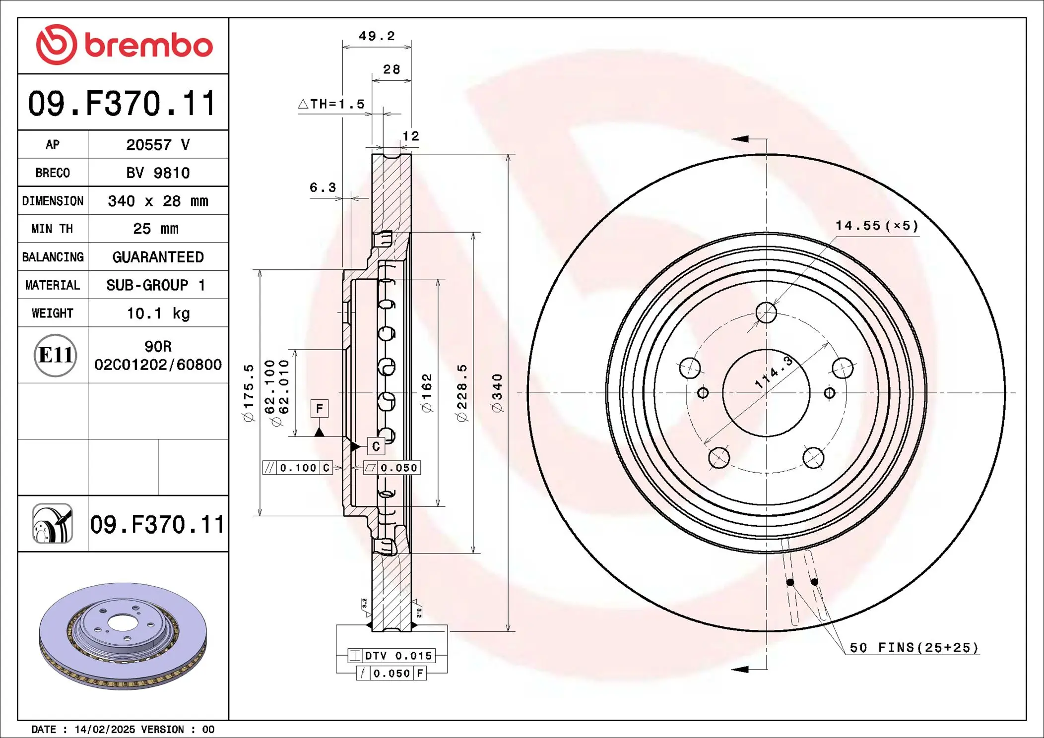 Bremsscheibe Vorderachse BREMBO 09.F370.11