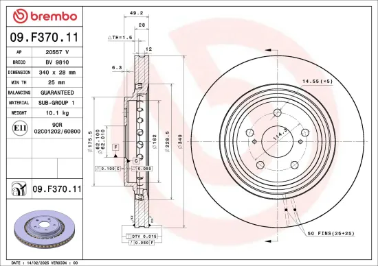 Bremsscheibe Vorderachse BREMBO 09.F370.11 Bild Bremsscheibe Vorderachse BREMBO 09.F370.11
