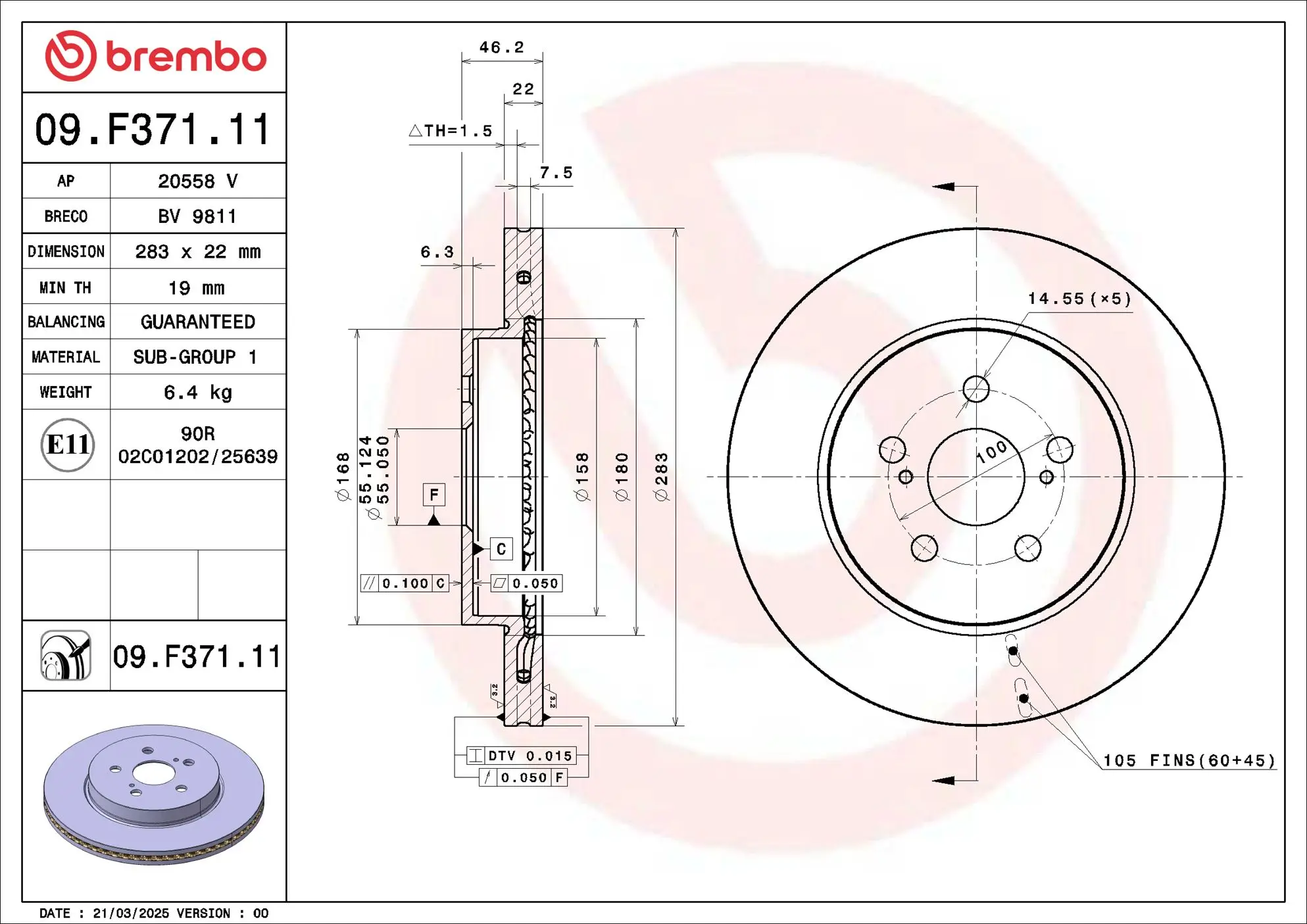 Bremsscheibe Vorderachse BREMBO 09.F371.11