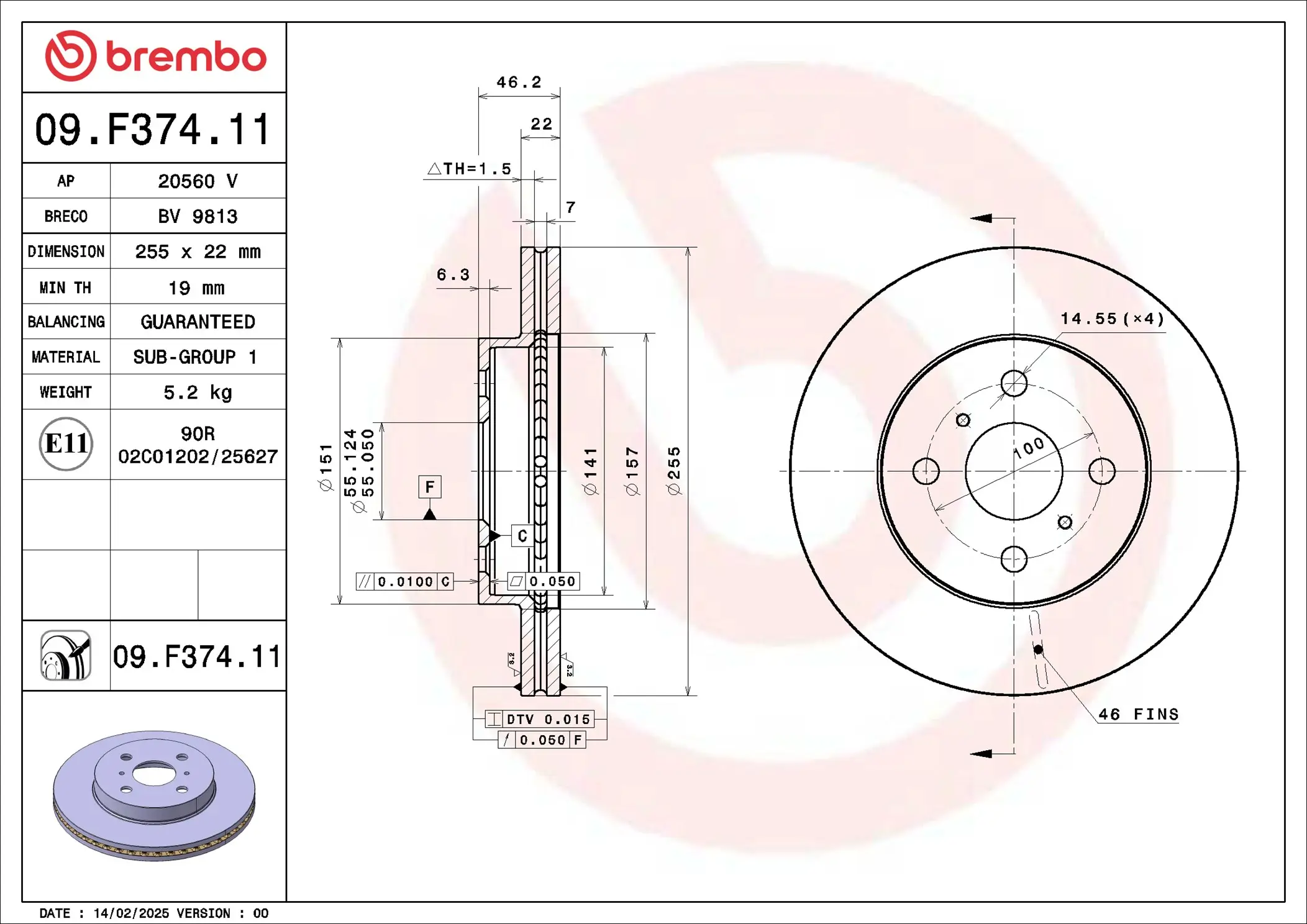 Bremsscheibe Vorderachse BREMBO 09.F374.11