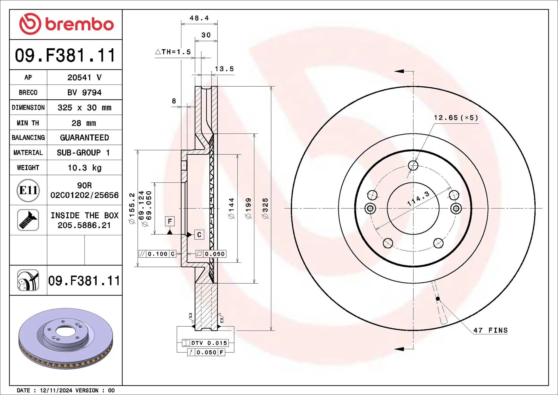 Bremsscheibe Vorderachse BREMBO 09.F381.11