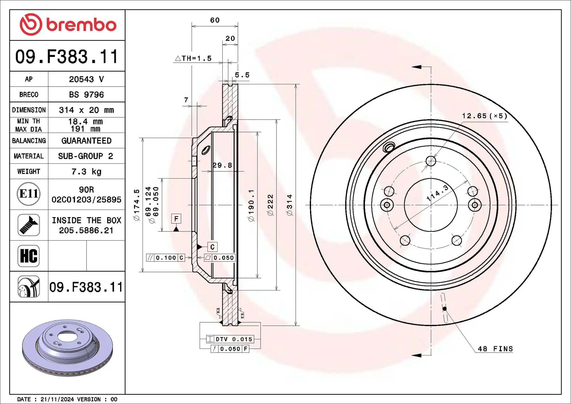 Bremsscheibe Hinterachse BREMBO 09.F383.11